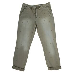 Anthropologie Pilcro Khaki Jeans with Gold paint splatter. Size 27